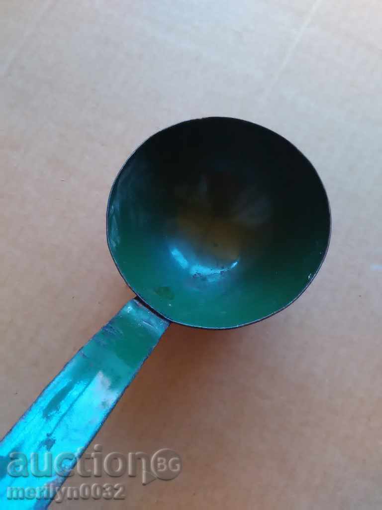 Auction  Old enameled ladle, spoon with enamel, wounded sod, Bulgaria