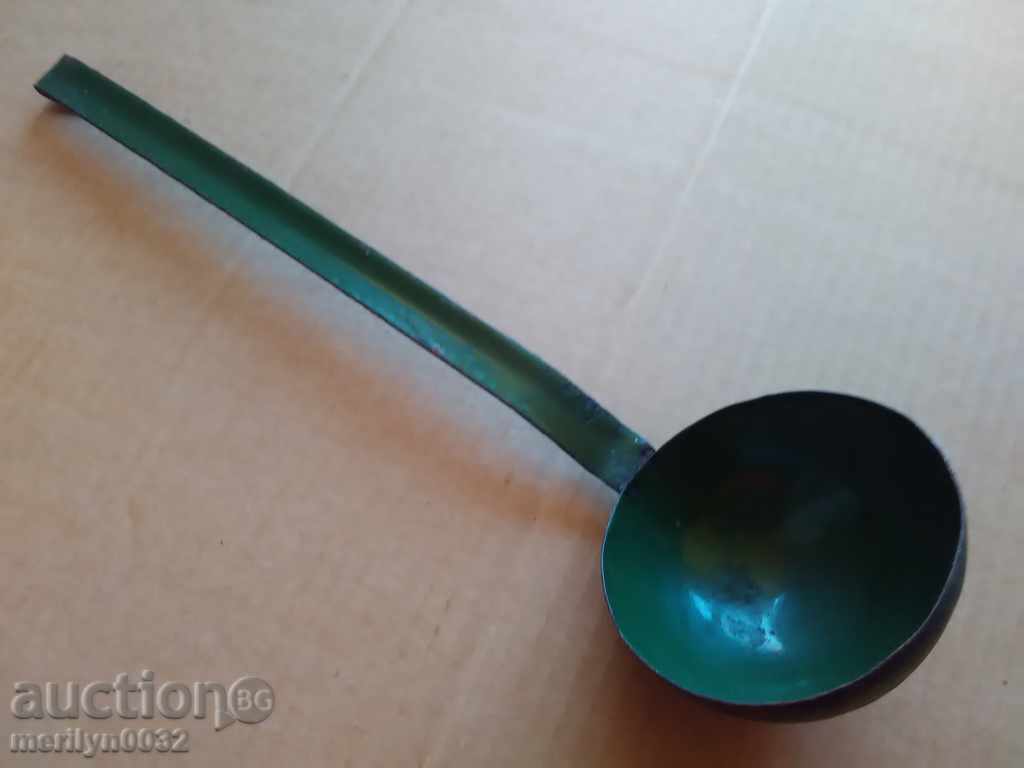 Old enameled ladle, spoon with enamel, wounded sod, Bulgaria - 5