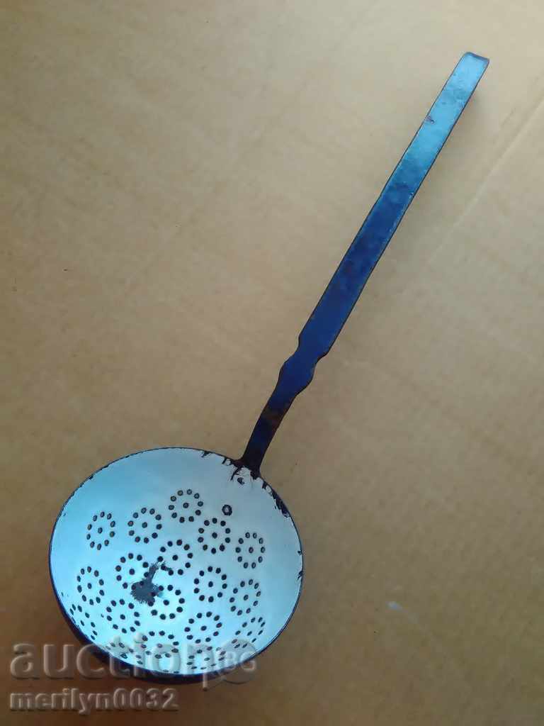 Auction Old enameled spoon with enamel, ladle Auction Old enameled spoon with enamel, ladle