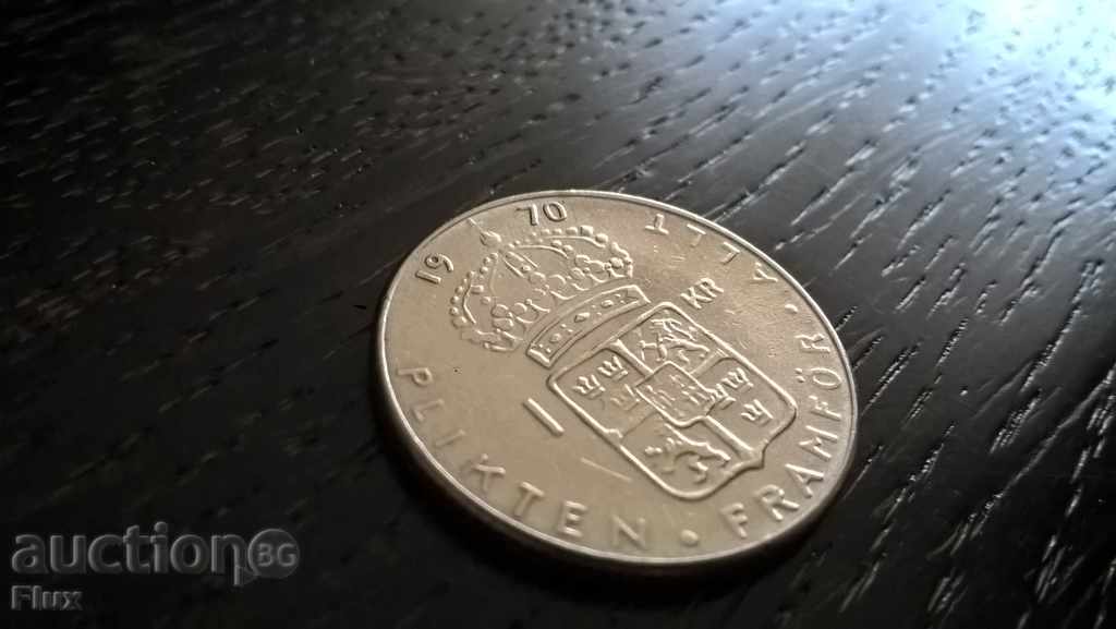 Монета - Швеция - 1 крона | 1970г.