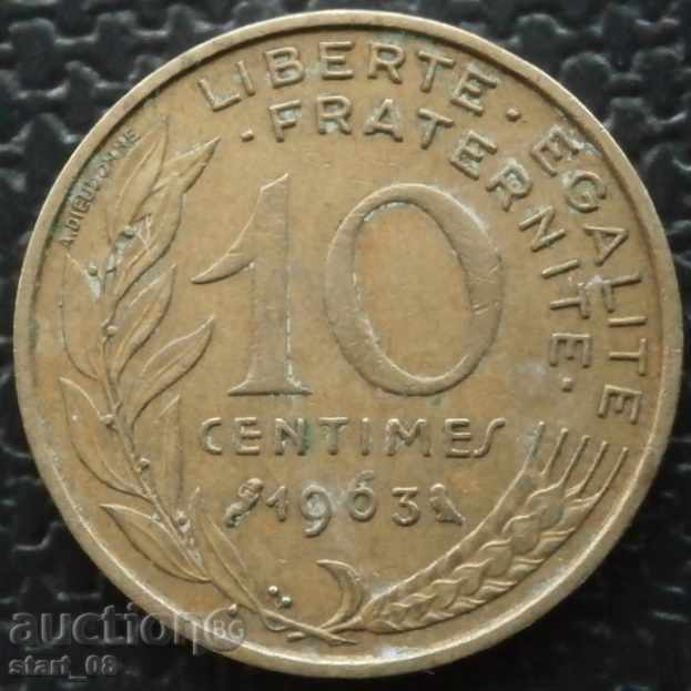 Франция - 10 сантима 1963 г.