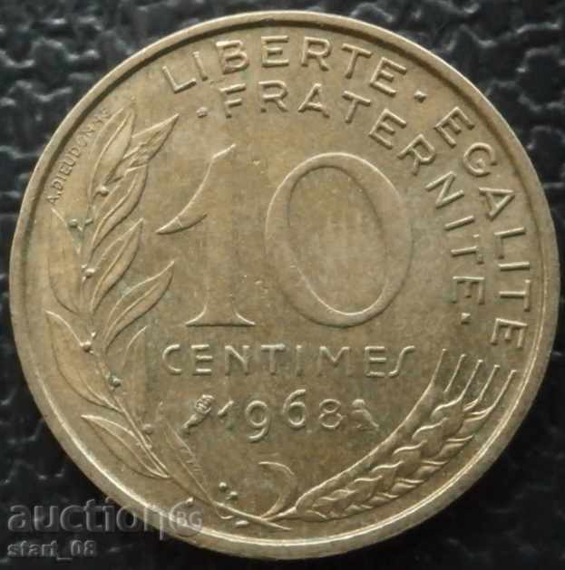 Франция - 10 сантима 1968 г.