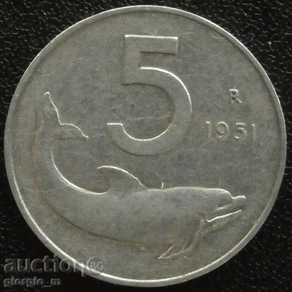 Италия - 5 лири 1951г.