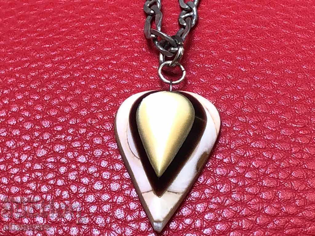 Silver necklace with a heart medallion of multicolored mother of pearl - 5 Silver necklace with a heart medallion of multicolored mother of pearl - 5