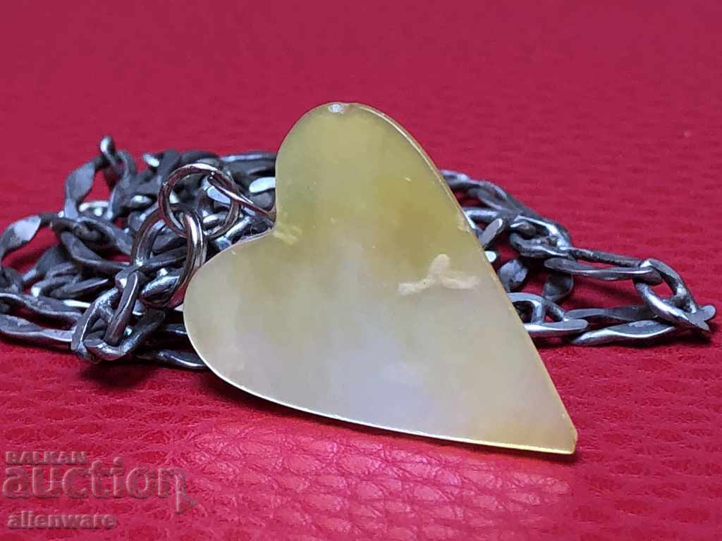 Silver necklace with a heart medallion of multicolored mother of pearl - 6 Silver necklace with a heart medallion of multicolored mother of pearl - 6