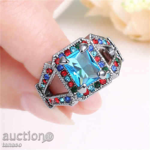 Ring with Aquamarine, Crystal and Black Pink Cover, No. 51 with price 25.00 BGN | € 12.78