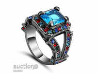 Δαχτυλίδι με Ακουαμαρίνα, Κρύσταλλα και μαύρο ρόδιο, Νο. 51