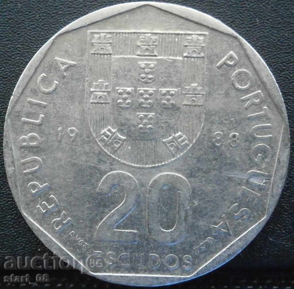 Portugalia 20 escudos 1988.