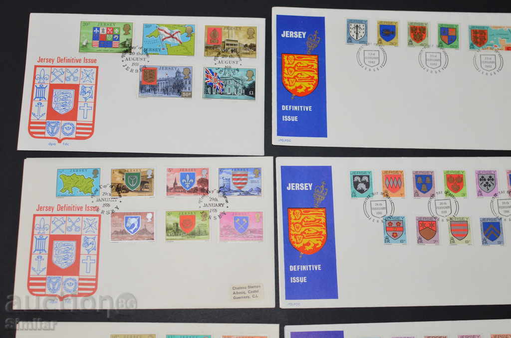 Jersey / Jersey 8 pcs. first envelopes 1976-1985. with price 10.50 BGN | € 5.37 Jersey / Jersey 8 pcs. first envelopes 1976-1985. with price 10.50 BGN | € 5.37