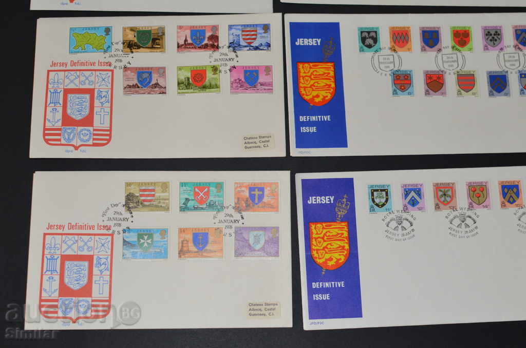 Auction Jersey / Jersey 8 pcs. first envelopes 1976-1985. Auction Jersey / Jersey 8 pcs. first envelopes 1976-1985.