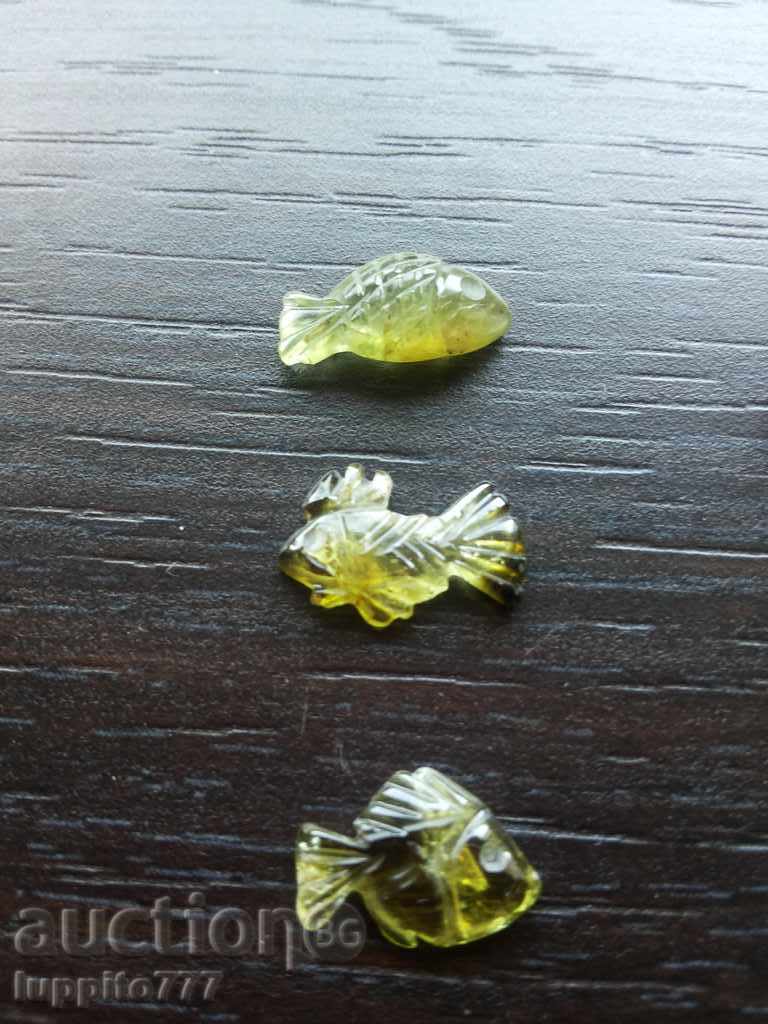 tourmaline fish engraved 3 pieces