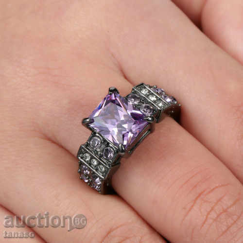 Ring with violet Amethyst and black rhodium plated with price 29.00 BGN | € 14.83 Ring with violet Amethyst and black rhodium plated with price 29.00 BGN | € 14.83