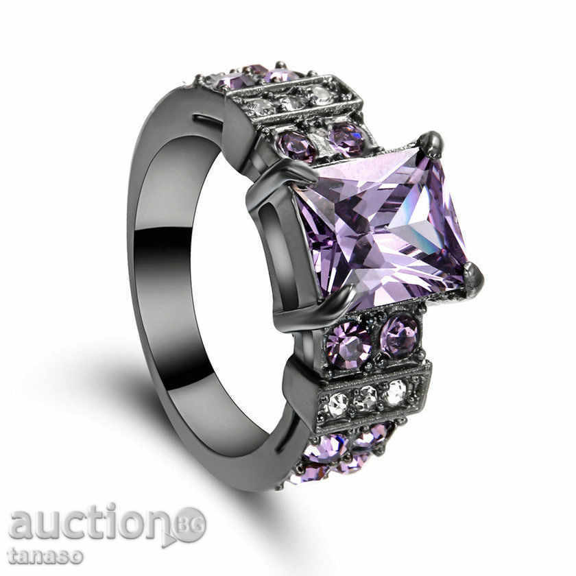 Пръстен с виолетов Аметист и черно родиево покритие Пръстен с виолетов Аметист и черно родиево покритие