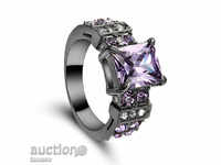 Ring with violet Amethyst and black rhodium plated