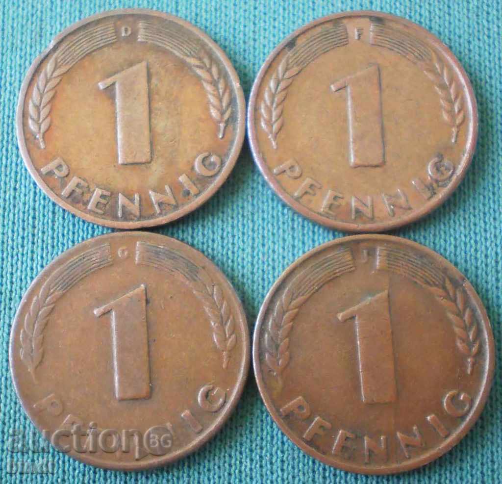 Παρτίδα Γερμανία 1 πφένιχ 1948 (D, F, G, J) Σπάνιες με τιμή € 5.11 | 9.99 BGN