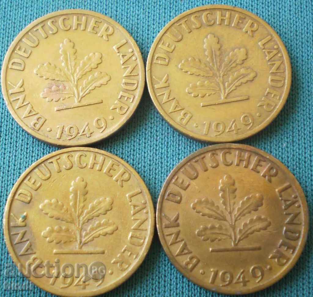 Lot Germania 5 pfennig 1949 (D, F, G, J) Rare