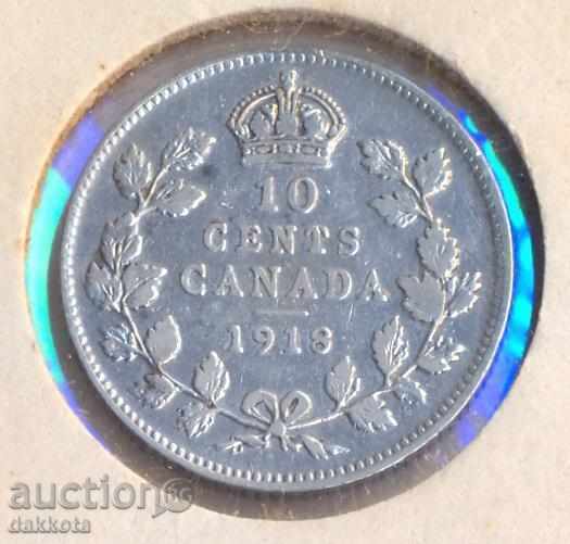 Канада 10 цента 1918 година, сребро