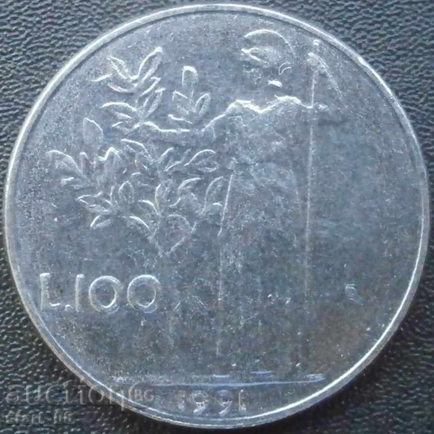 Италия - 100 лири 1991г.