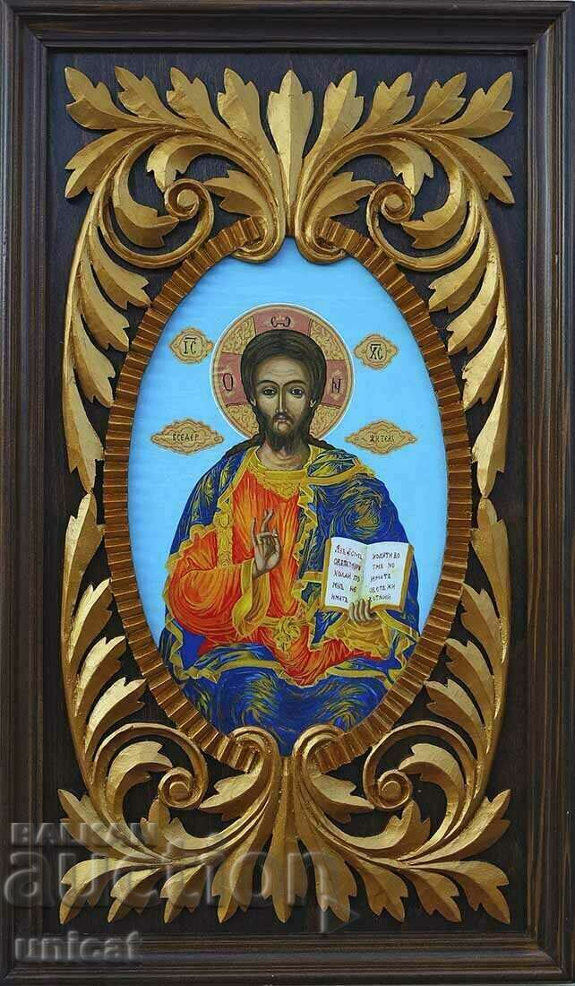 Икона " Исус Христос Вседержител ", дърворезба, иконопис