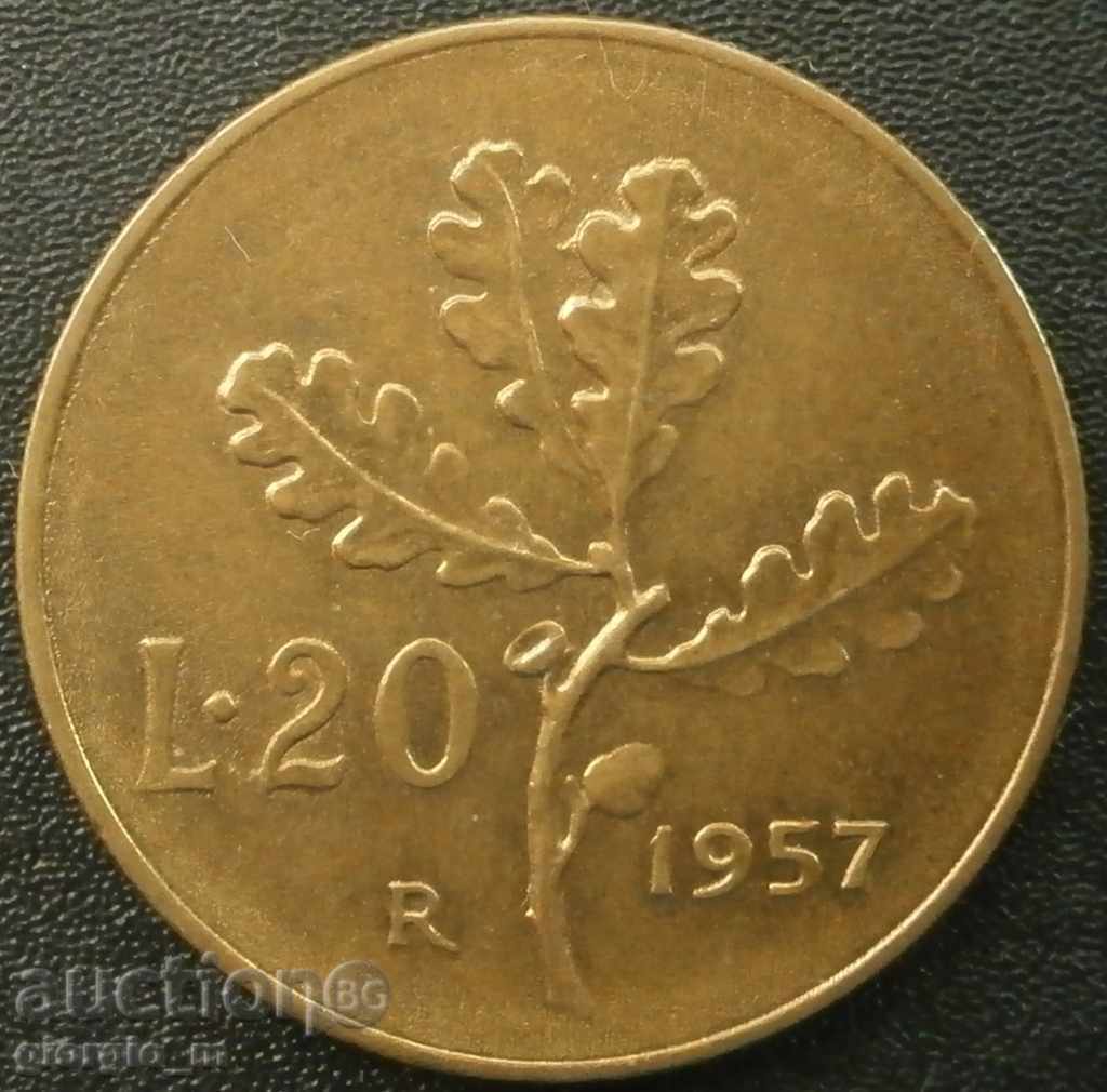 Italia - 20 liras 1957.