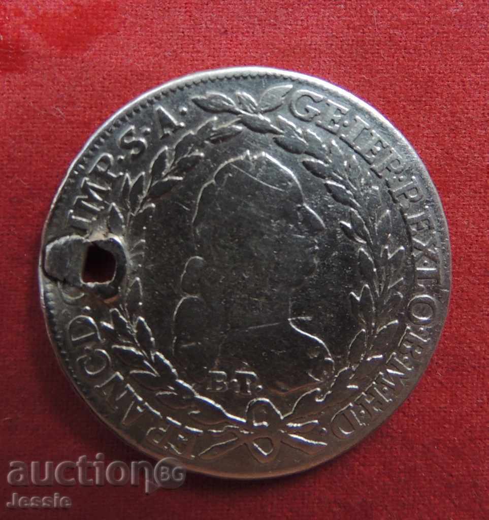 20 Kreuzer Austro-Ungaria 1765 B P/SK PD/ argint cu gaură cu preț € 16.69 | 32.64 BGN