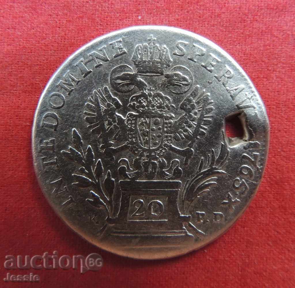 20 Kreuzer Austria-Hungary 1765 B P/SK PD/ silver with hole 20 Kreuzer Austria-Hungary 1765 B P/SK PD/ silver with hole