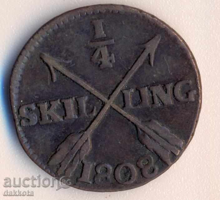 Швеция 1/4 скилинг 1808 година, отлична монета