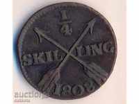 Швеция 1/4 скилинг 1808 година, отлична монета