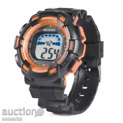 Нов спортен часовник Honhx двойно време аларма черен оранжев