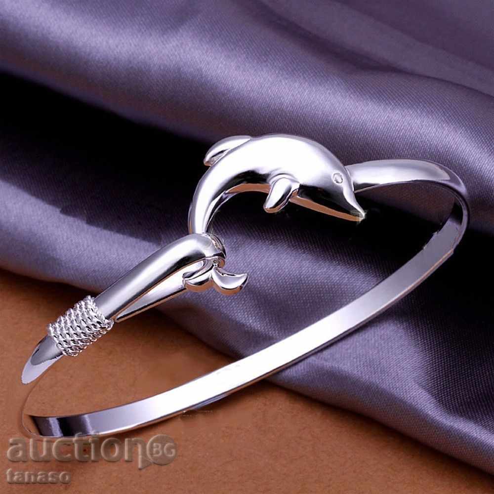 Ladies bracelet with dolphin, silver plated 925