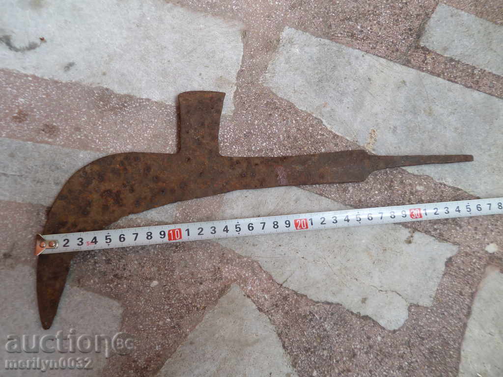 Auction An old hand forged hammer, wrought iron, a chopper, a knife Auction An old hand forged hammer, wrought iron, a chopper, a knife