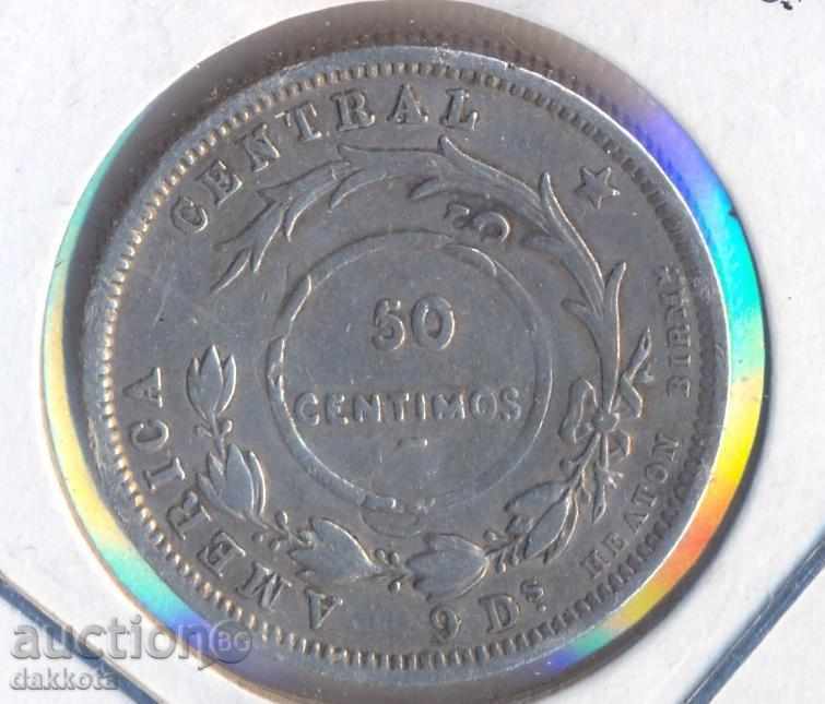 Costa Rica 50 centimes 1893 with overprint 1923 year