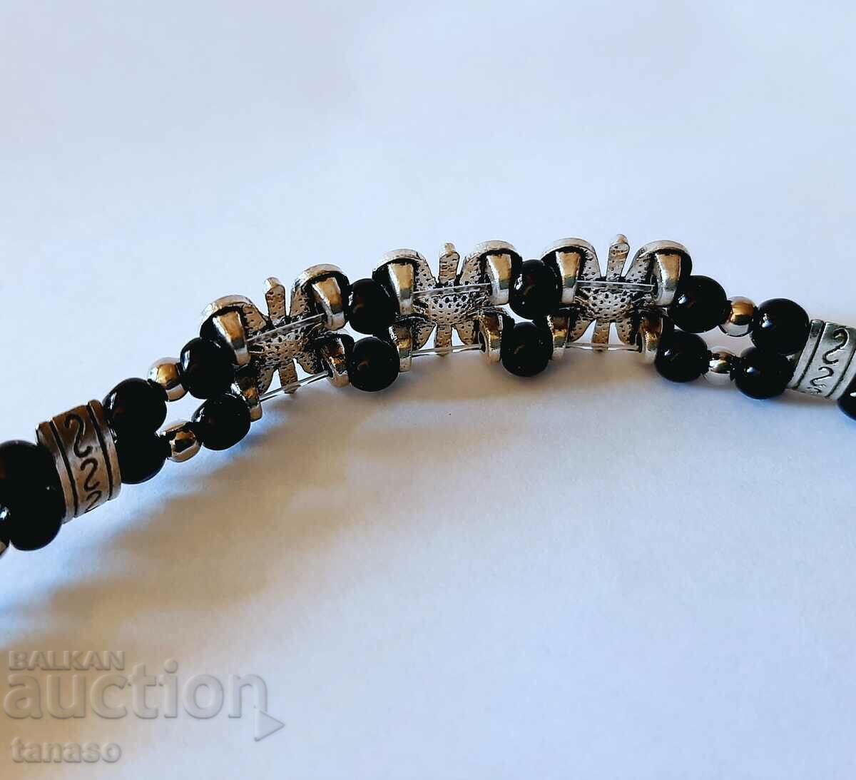 Bratara tibetana din argint si margele - 5