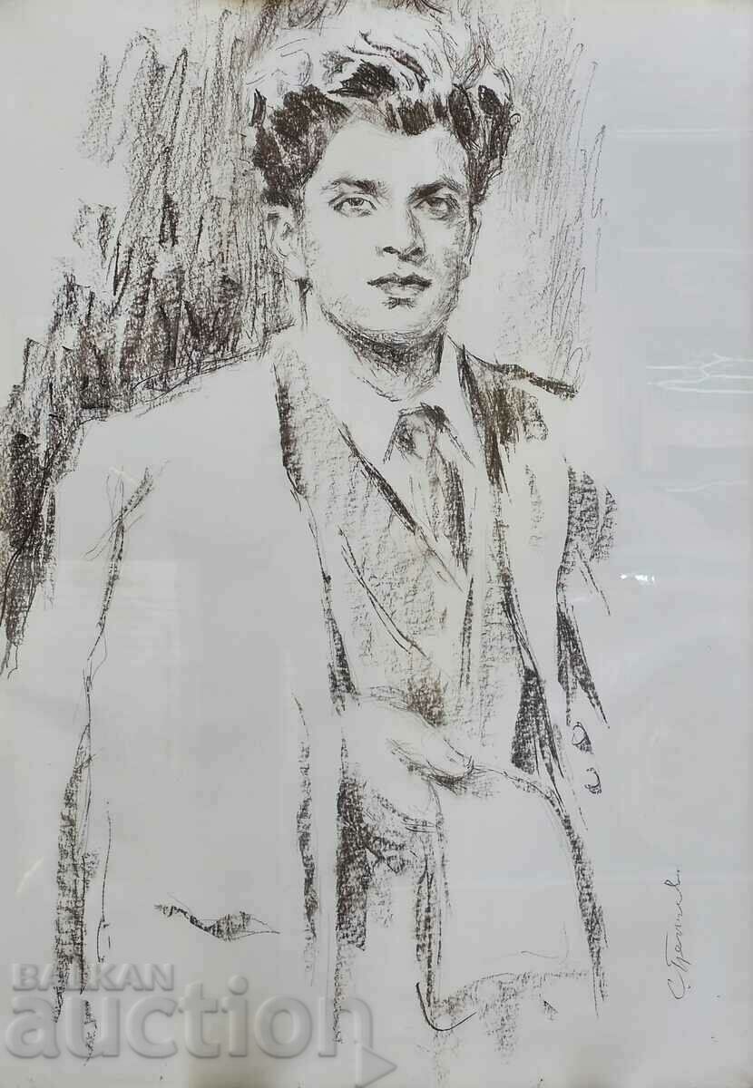 Painting by Hood. Stefan Penchev 1910-1994 portrait of Penyo Penev
