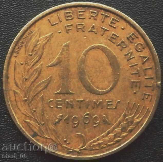 Франция - 10 сантима 1969 г.