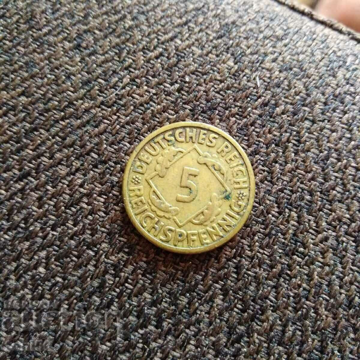 Germany 5 Reichsphenig 1925 F