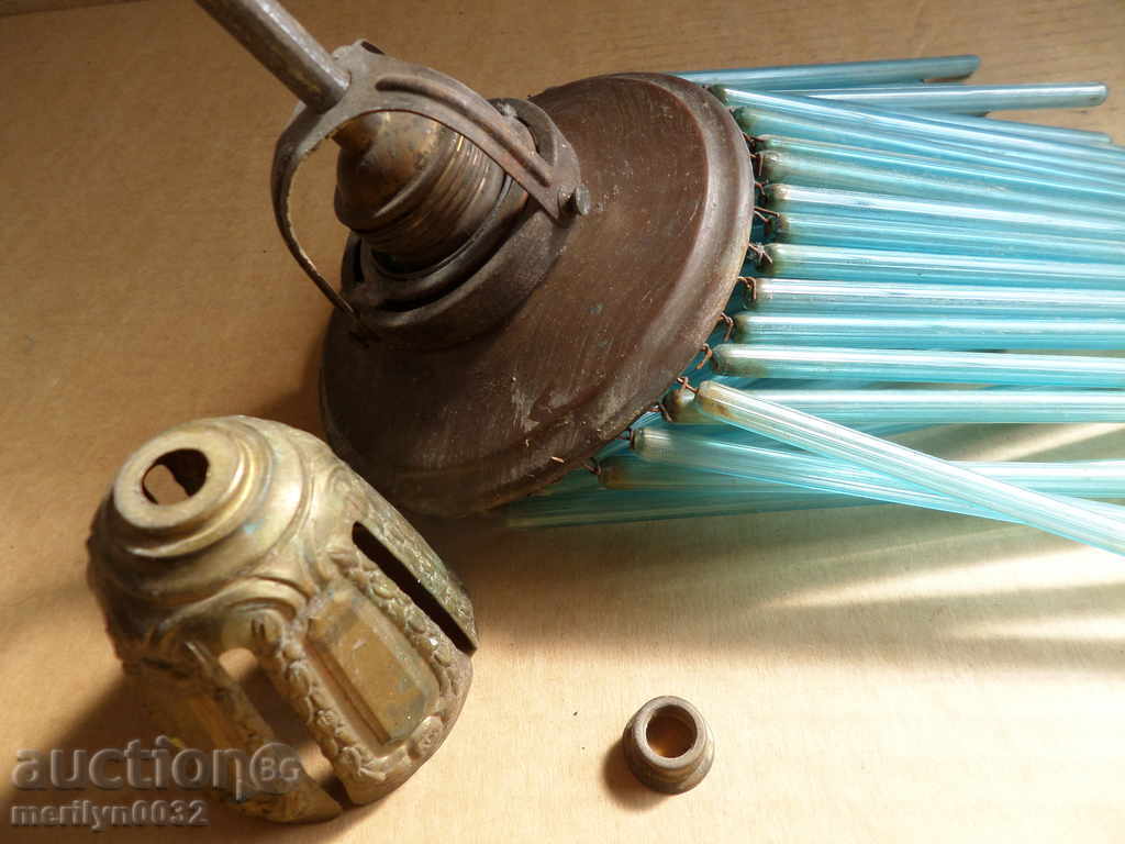 Auction Old lamp bronze lampshade blue glass chandelier lantern Auction Old lamp bronze lampshade blue glass chandelier lantern