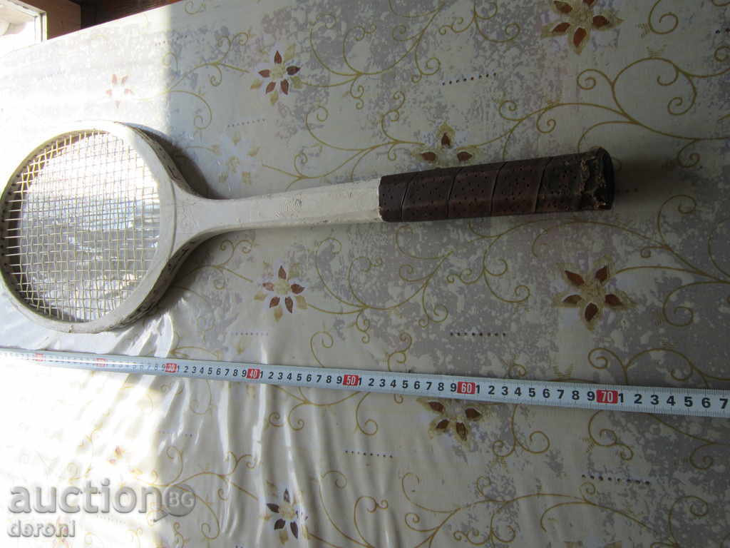 Old retro wooden rocket for tennis signed hilarious
