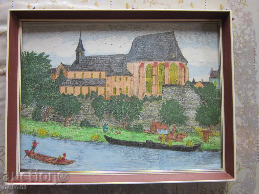 Delivery of Old German painting graphic watercolor signed 1988