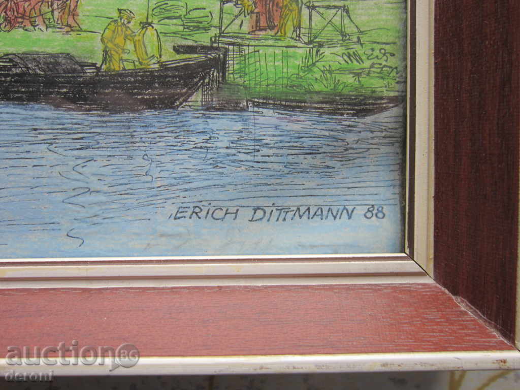 Old German painting graphic watercolor signed 1988 - 5