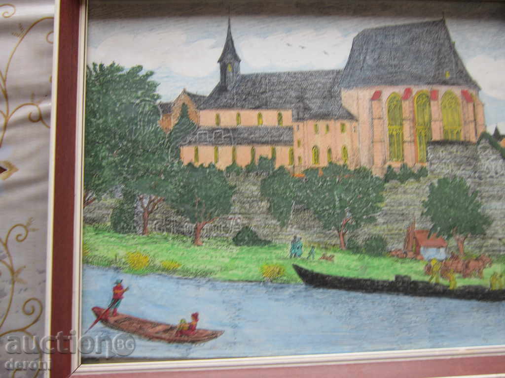 Old German painting graphic watercolor signed 1988 - 6