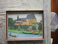 Old German painting graphic watercolor signed 1988