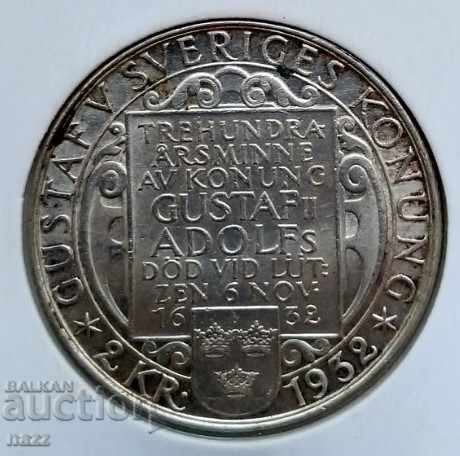 SWEDEN 2 Kroner 1932 - Jubilee Silver UNC