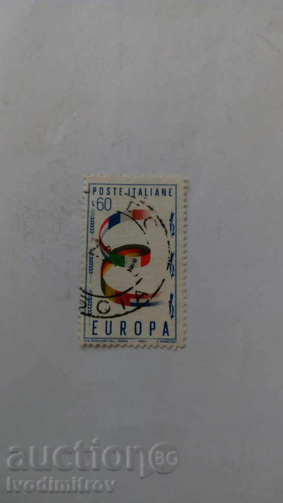 Марка ITALIA 60 лирети 1957