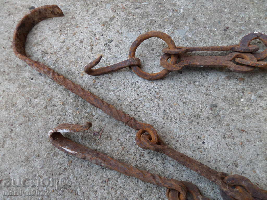 Delivery of Old forged chain with hook, hearth for hearth chain hook