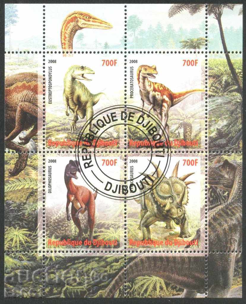 Клеймован блок Динозаври   2008  от Джибути