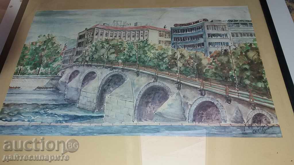 Painting watercolor Skopje signed