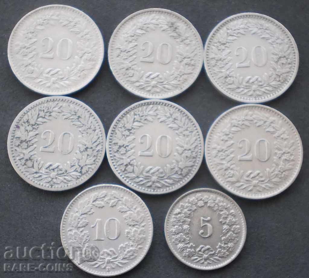 Δημοπρασία Ελβετία Παρτίδα 5, 10, 20 Rapen 1885 - 1947 8 τεμάχια (3) (4k)