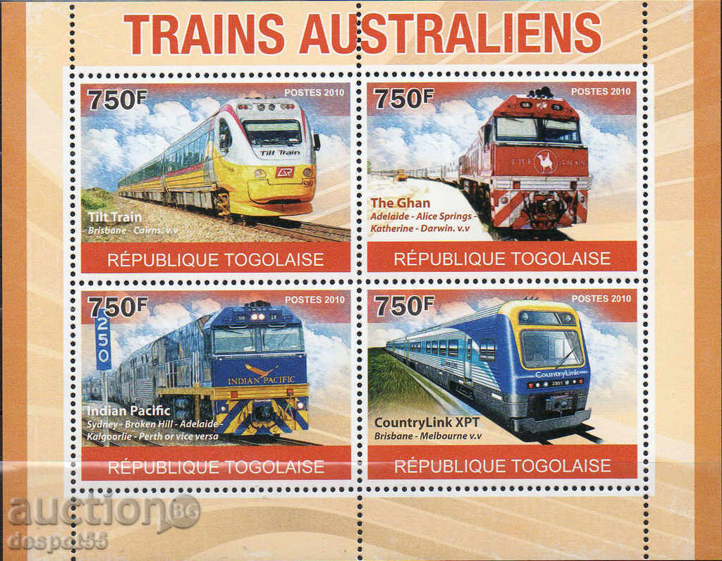 2010. Togo. Transportation - Australian trains. Block.