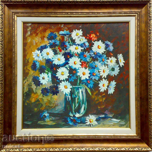 Picture with flowers, framed